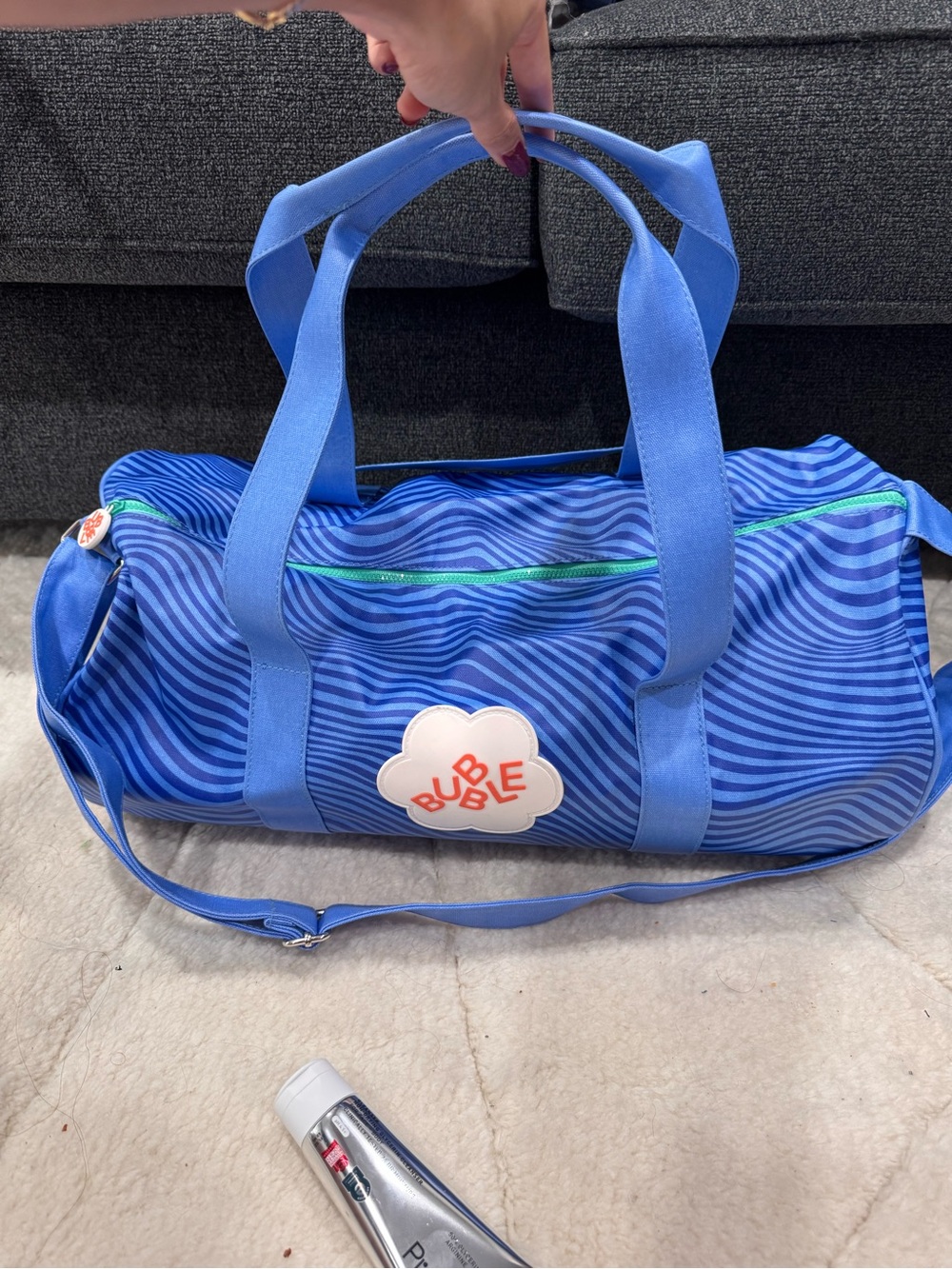 Blue Bubbly Skincare Wavy Travel Duffel Gym Bag with Bubble Logo
